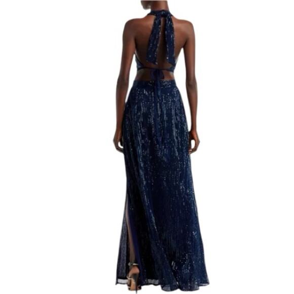 Ramy Brook Sequin Gown Size 14 Deep V Neck Navy Blue Retails $695 - Picture 6 of 10